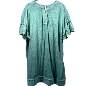 Live Well Lifestyle Turquoise Ruffle Sleeve Tunic Top Plus Size‎ 18/20W Burnout